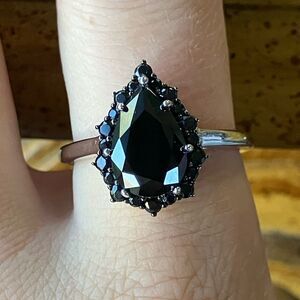 Natural Black Spinel Sterling Silver Ring Size 10